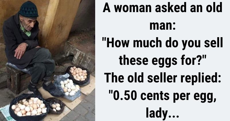 A woman asked an old man: "How much do you sell these eggs for?" The old seller replied: "0.50 cents per egg, lady